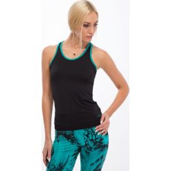 Czarny sportowy top z turkusowym obszyciem T0012. Niebieskie topy damskie marki Fasardi, xs, bez wzorów, bez kołnierzyka. Za 39,00 zł.