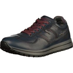 Skórzane sneakersy w kolorze granatowym. Niebieskie sneakersy męskie Stylowe obuwie, na sznurówki. W wyprzedaży za 257,95 zł.