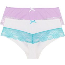 Figi "panty" (2 pary) bonprix bez-ecru + ecru-morski. Fioletowe figi marki FOUGANZA, z bawełny. Za 49,98 zł.