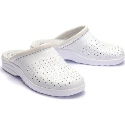 SANITAL FLEX 10601 white, klapki męskie. Białe kapcie męskie Sanital-Flex, bez wzorów, ze skóry. Za 99,90 zł.