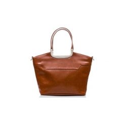 Damska elegancka skórzana torebka koniakowa. Brązowe torby na laptopa Paolo Peruzzi, w paski, z materiału, eleganckie. Za 284,90 zł.