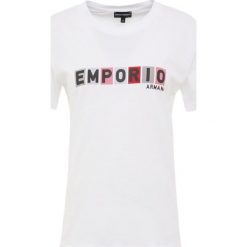 Emporio Armani Tshirt z nadrukiem white. Białe bluzki damskie Emporio Armani, z nadrukiem, z bawełny, bez kołnierzyka. Za 399,00 zł.