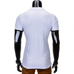 KOSZULKA MĘSKA POLO BEZ NADRUKU S758 - BIAŁA/CZARNA. Białe koszulki polo męskie marki Ombre Clothing, l, z nadrukiem. Za 39,00 zł.