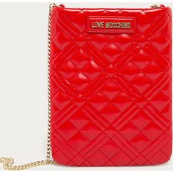 Love Moschino - Torebka. Czerwone listonoszki damskie Love Moschino, w paski, ze skóry ekologicznej, małe, z aplikacjami. Za 389,90 zł.