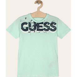 Guess Jeans - T-shirt dziecięcy 118-175 cm. Niebieskie t-shirty chłopięce Guess Jeans, z nadrukiem, z bawełny, bez rękawów. Za 89,90 zł.