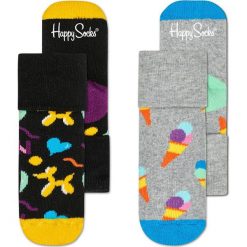 Happy Socks - Skarpetki dziecięce (2-pak). Szare skarpetki dziewczęce Happy Socks, bez wzorów, z elastanu. W wyprzedaży za 24,90 zł.