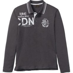 Shirt polo z długim rękawem i plisą guzikową bonprix szary z nadrukiem. Szare koszulki męskie bonprix, s, z nadrukiem, z bawełny, z długim rękawem. Za 37,99 zł.