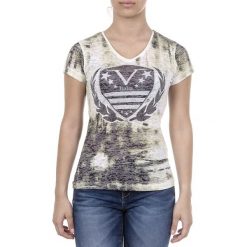 T-shirt w kolorze żółtym. Żółte t-shirty damskie V Italia by Versace, xl, z nadrukiem, z bawełny, z okrągłym kołnierzem. W wyprzedaży za 239,95 zł.