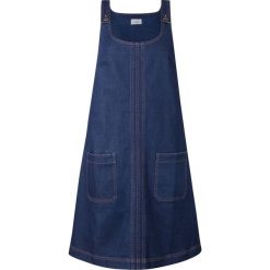 Sukienka dżinsowa, przyjazna dla środowiska, z poliestrem z recyklingu bonprix ciemny denim. Czarne sukienki damskie bonprix, bez wzorów, z tworzywa sztucznego, bez kołnierzyka, bez rękawów. Za 54,99 zł.