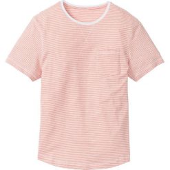 T-shirt w paski bonprix łososiowo-biały w paski. Pomarańczowe koszulki męskie bonprix, xl, w paski, z bawełny, bez kołnierzyka, bez rękawów. Za 21,99 zł.