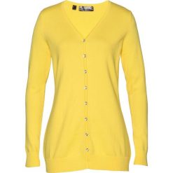 Długi sweter rozpinany bonprix żółty. Żółte swetry damskie bonprix, bez wzorów, eleganckie, z długim rękawem, długie, bez kaptura. Za 44,99 zł.