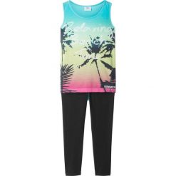 Legginsy dziewczęce: Top (z fotodrukiem) + legginsy 3/4 bonprix morsko-czarny