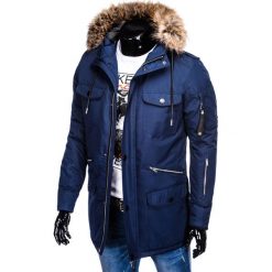KURTKA MĘSKA ZIMOWA C382 - GRANATOWA. Niebieskie kurtki męskie bomber Ombre Clothing, na zimę, m. Za 189,00 zł.
