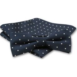 Elegancka Mucha Męska - Alties - Granat w Biały Groszek MUALTS0157. Niebieskie muszki męskie Alties, w paski, eleganckie. Za 39,00 zł.