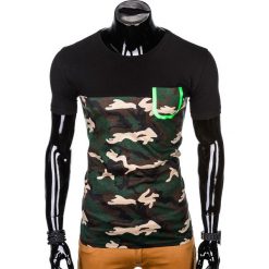 T-shirt męski z nadrukiem S1007 - brązowy/moro. Pomarańczowe t-shirty męskie Ombre Clothing, s, z nadrukiem, bez kołnierzyka. Za 19,99 zł.