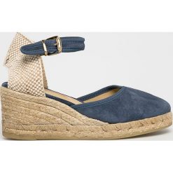 Badura - Espadryle. Niebieskie koturny damskie Badura, bez wzorów, ze skóry, bez obcasa, na obcasie. W wyprzedaży za 259,90 zł.