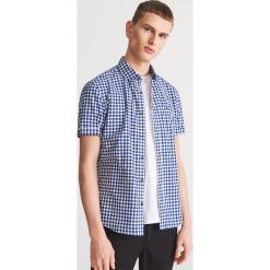 Koszula slim fit w kratę - Granatowy. Niebieskie koszule męskie marki Reserved, s, bez wzorów, bez kołnierzyka, bez rękawów. Za 79,99 zł.