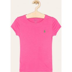 Polo Ralph Lauren - T-shirt dziecięcy 134-176 cm. Różowe bluzki dziewczęce Polo Ralph Lauren, bez wzorów, z bawełny, z okrągłym kołnierzem, z krótkim rękawem, krótkie, bez kaptura. Za 159,90 zł.