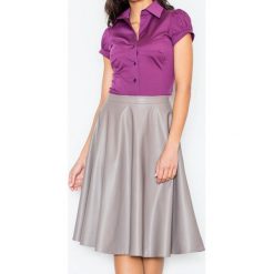 Elegancka Koszula z Krótkim Rękawem w Kolorze Bakłażanu. Szare bluzki damskie Molly.pl, na co dzień, s, bez wzorów, eleganckie, bez kołnierzyka, z krótkim rękawem. Za 84,90 zł.