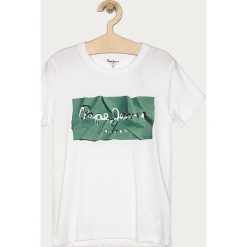 Pepe Jeans - T-shirt dziecięcy Raury 128-176 cm. Białe t-shirty chłopięce Pepe Jeans, z nadrukiem, z bawełny, bez rękawów. Za 79,90 zł.