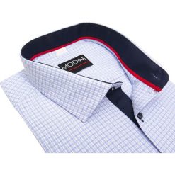 Biało-niebieska koszula męska w kratę Y05. Niebieskie koszule męskie Modini Moda Męska, m, bez wzorów, z bawełny, casualowe, bez kołnierzyka, bez rękawów. Za 125,10 zł.