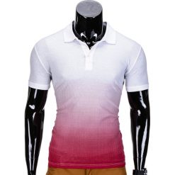 KOSZULKA MĘSKA POLO BEZ NADRUKU S834 - BIAŁA/CZERWONA. Czerwone koszulki polo męskie marki Ombre Clothing, s, z nadrukiem. Za 29,00 zł.