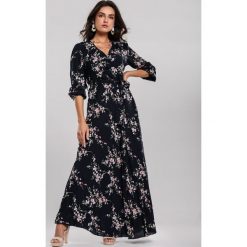 Granatowa Sukienka Repleteness. Niebieskie sukienki damskie Renee, na co dzień, s, bez wzorów, eleganckie, bez kołnierzyka, z długim rękawem, długie, maxi, proste. Za 139,99 zł.