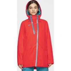 Kurtka snowboardowa damska KUDS205 - czerwony neon. Czerwone kurtki damskie na zimę, s, bez wzorów, z kapturem, snowboardowy. W wyprzedaży za 349,99 zł.