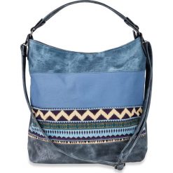 Torba shopper w stylu etno z denimu bonprix niebieski dżins. Niebieskie torby damskie na zakupy marki bonprix, z denimu, zdobione. Za 129,99 zł.