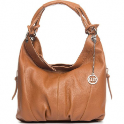 Skórzana torebka w kolorze jasnobrązowym - 30 x 31 x 13 cm. Brązowe torebki klasyczne damskie Mia Tomazzi, z materiału. W wyprzedaży za 363,95 zł.