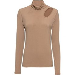 Shirt z golfem bonprix piaskowy. Brązowe bluzki damskie marki bonprix, z golfem, z długim rękawem. Za 54,99 zł.