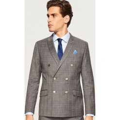 Marynarki męskie slim fit: Dwurzędowa marynarka garniturowa w kratę - Szary