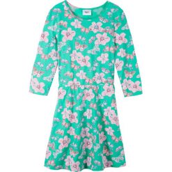 Sukienka shirtowa z rękawami 3/4 bonprix zielony morski z nadrukiem. Zielone sukienki dziewczęce bonprix, z nadrukiem, z dzianiny, bez rękawów, rozkloszowane. Za 44,99 zł.