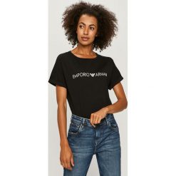 Emporio Armani - T-shirt. Niebieskie bluzki damskie Emporio Armani, s, z nadrukiem, z bawełny, casualowe, z okrągłym kołnierzem, z krótkim rękawem. W wyprzedaży za 199,90 zł.