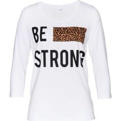 T-shirt bonprix biały z nadrukiem. Białe bluzki damskie marki bonprix, z nadrukiem. Za 47,99 zł.