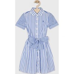 Polo Ralph Lauren - Sukienka dziecięca 128-176 cm. Niebieskie sukienki dziewczęce Polo Ralph Lauren, bez wzorów, z bawełny, casualowe, z krótkim rękawem, krótkie, mini, rozkloszowane. W wyprzedaży za 339,90 zł.
