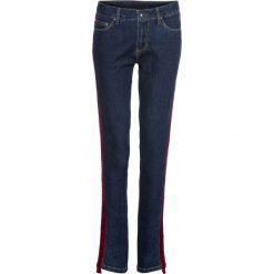 Dżinsy z aksamitnym paskiem bonprix ciemny denim z czerwonym paskiem. Czarne jeansy damskie marki bonprix, z denimu. Za 124,99 zł.