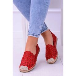 Lu Boo Damskie Baleriny Czerwone Espadryle w Kwiaty Macarena. Czerwone baleriny damskie Lu Boo, w kwiaty, ze skóry ekologicznej, bez obcasa. Za 69,00 zł.