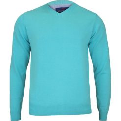 Modny Sweter Męski w Serek - 100% BAWEŁNA - Adriano Guinari, Turkusowy SWADGSS17BLUERAD. Niebieskie swetry męskie m, z bawełny, klasyczne. Za 99,00 zł.