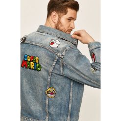 Levi's - Kurtka jeansowa x Super Mario. Niebieskie płaszcze męskie Levi's®, s, z aplikacjami, z bawełny, krótkie, bez kaptura. Za 499,90 zł.