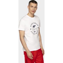 T-shirt męski TSM249 - biały. Białe t-shirty męskie 4f, m, bez wzorów, z bawełny, bez kołnierzyka. W wyprzedaży za 39,99 zł.