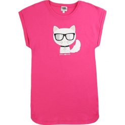 Karl Lagerfeld - Sukienka dziecięca 90-108 cm. Różowe sukienki dziewczęce KARL LAGERFELD, z nadrukiem, z bawełny, z krótkim rękawem, krótkie, mini, proste. Za 279,90 zł.