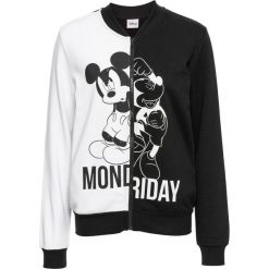 Bluza rozpinana college "Myszka Miki" bonprix czarno-biały. Czarne bluzy damskie bonprix, z nadrukiem, bez rękawów, bez kaptura. Za 119,99 zł.