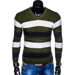 SWETER MĘSKI E144 - KHAKI. Czarne swetry klasyczne męskie marki Inny, m, z bawełny. Za 59,00 zł.