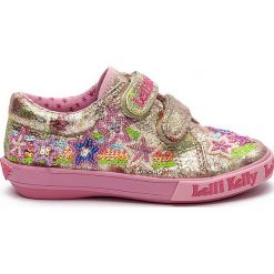 Sneakersy w kolorze złotym ze wzorem. Żółte trampki dziewczęce Lelli Kelly, bez wzorów, bez zapięcia. W wyprzedaży za 162,95 zł.