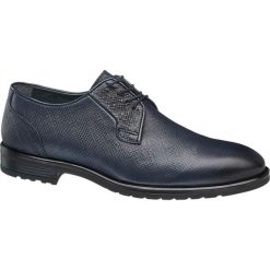 Półbuty męskie AM SHOE granatowe. Niebieskie buty wizytowe męskie AM SHOE, bez wzorów, ze skóry, na sznurówki. Za 199,90 zł.