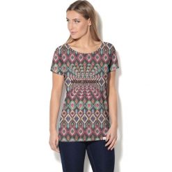 Bluzki z falbaną: Colour Pleasure Koszulka damska CP-034 263 grafitowo-różowo-zielona r. XL-XXL