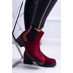 Damskie Botki Sztyblety Z Ćwiekami Dżetami Bordowe Farina. Czerwone botki damskie Tagless, eleganckie, bez obcasa, na obcasie, bez zapięcia. Za 79,00 zł.
