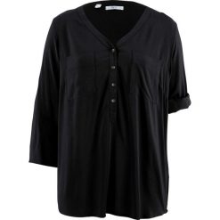 Tunika, rękawy 3/4 bonprix czarny. Czarne tuniki damskie marki bonprix, bez wzorów, bez kołnierzyka, bez rękawów. Za 44,99 zł.