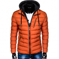 KURTKA MĘSKA PRZEJŚCIOWA PIKOWANA C384 - POMARAŃCZOWA. Pomarańczowe kurtki męskie Ombre Clothing, s, bez wzorów, z poliesteru, bez kaptura. Za 89,00 zł.